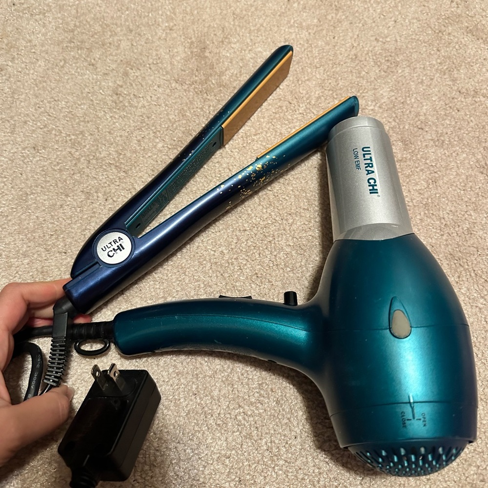 Chi ultra hairdryer and straighter teal and gold